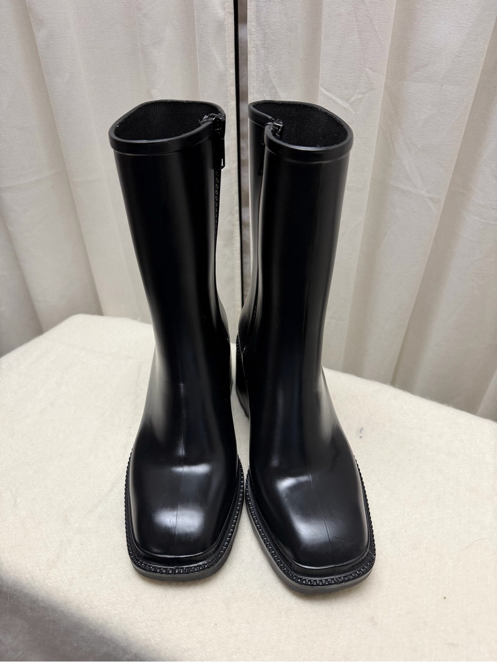 INC Everett Black Mid-Calf Rain Boots Waterproof Block Heel